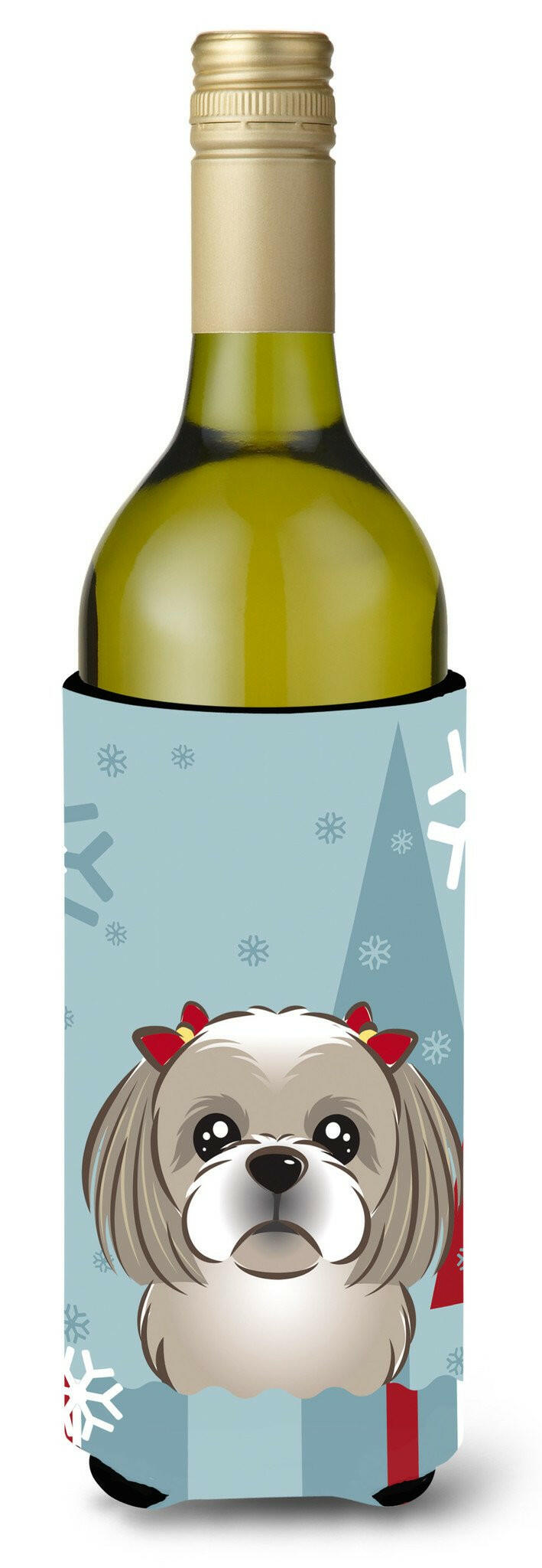 Winter Holiday Gray Silver Shih Tzu Wine Bottle Beverage Insulator Hugger BB1746LITERK by Caroline's Treasures