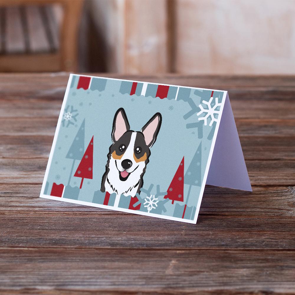 Winter Holiday Tricolor Corgi Greeting Cards and Envelopes Pack of 8 - the-store.com