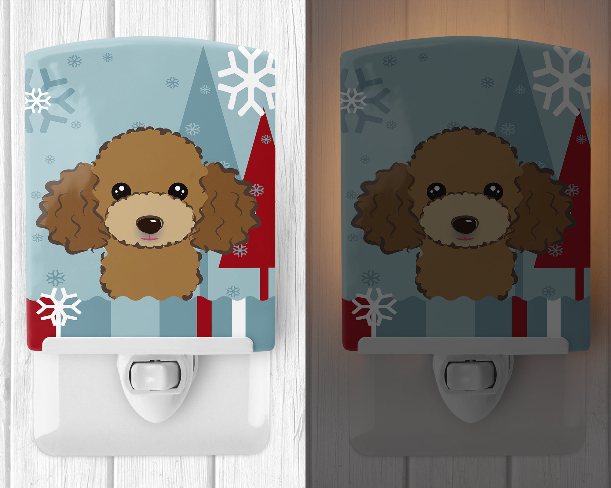 Winter Holiday Chocolate Brown Poodle Ceramic Night Light BB1752CNL - the-store.com