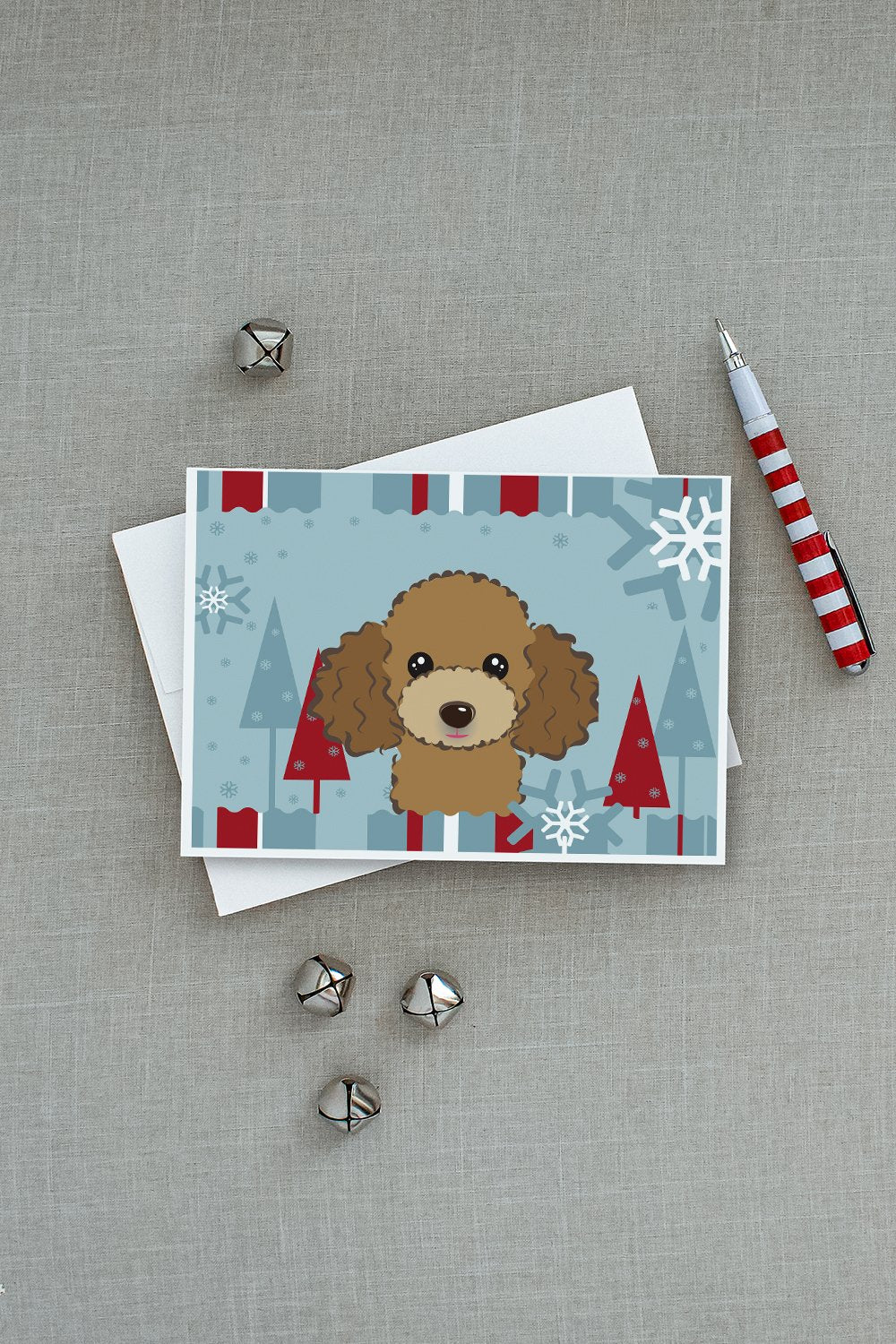 Winter Holiday Chocolate Brown Poodle Greeting Cards and Envelopes Pack of 8 - the-store.com