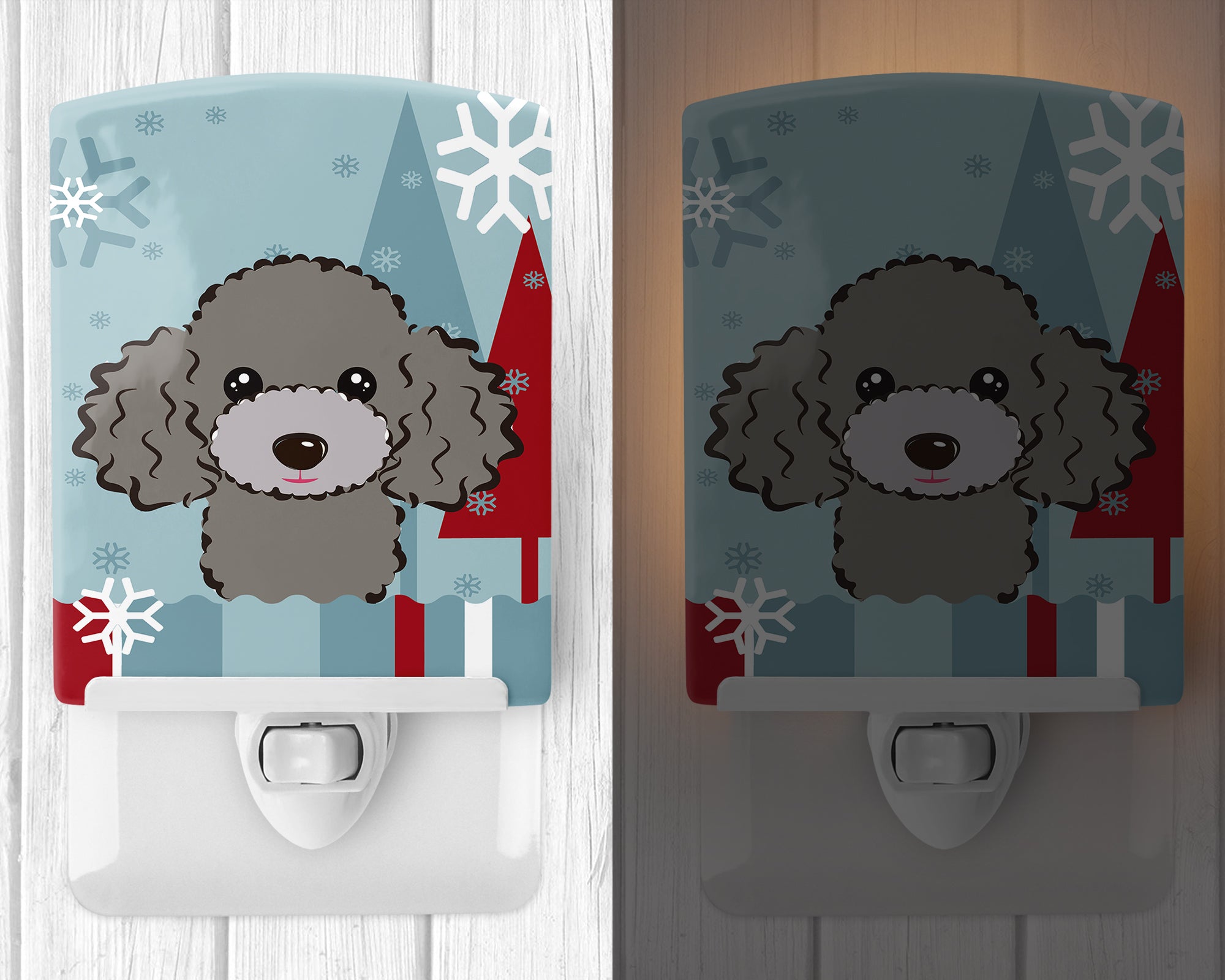 Winter Holiday Silver Gray Poodle Ceramic Night Light BB1755CNL - the-store.com