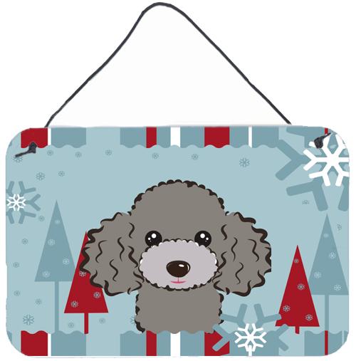 Winter Holiday Silver Gray Poodle Wall or Door Hanging Prints BB1755DS812 by Caroline's Treasures
