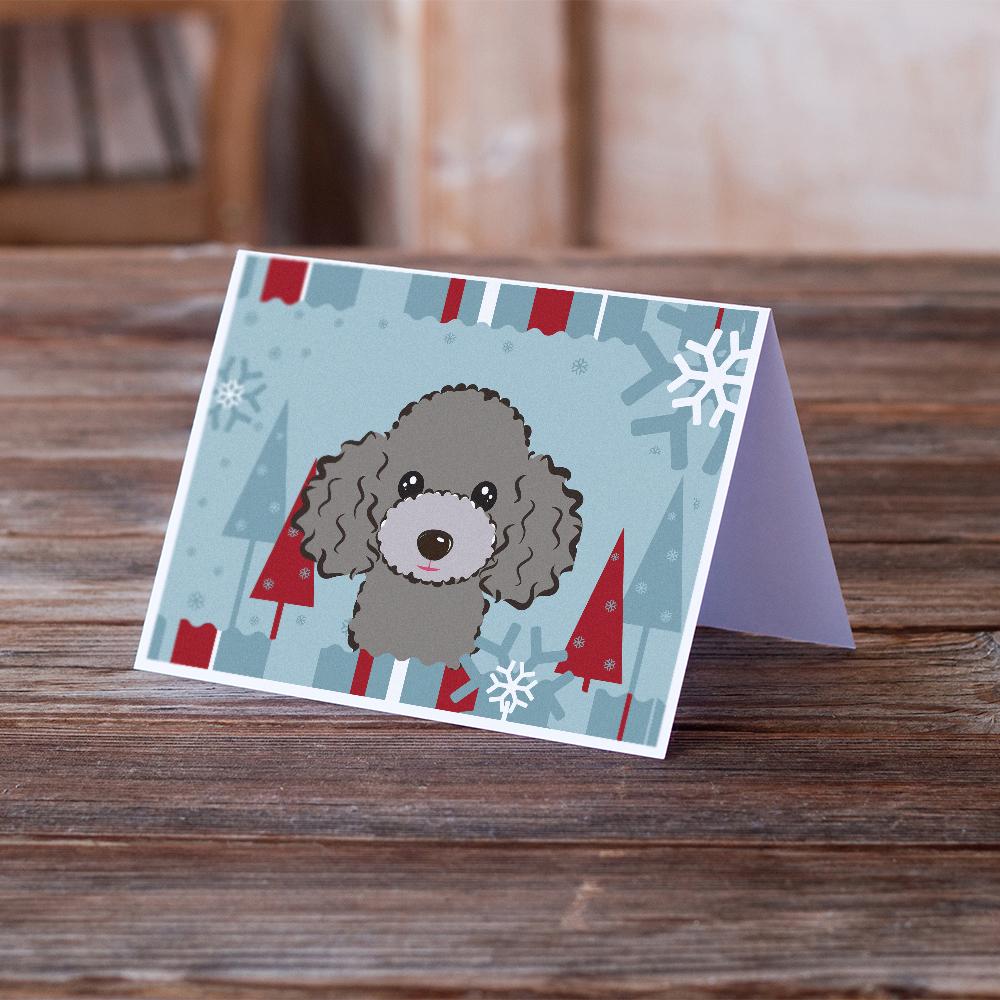Buy this Winter Holiday Silver Gray Poodle Greeting Cards and Envelopes Pack of 8