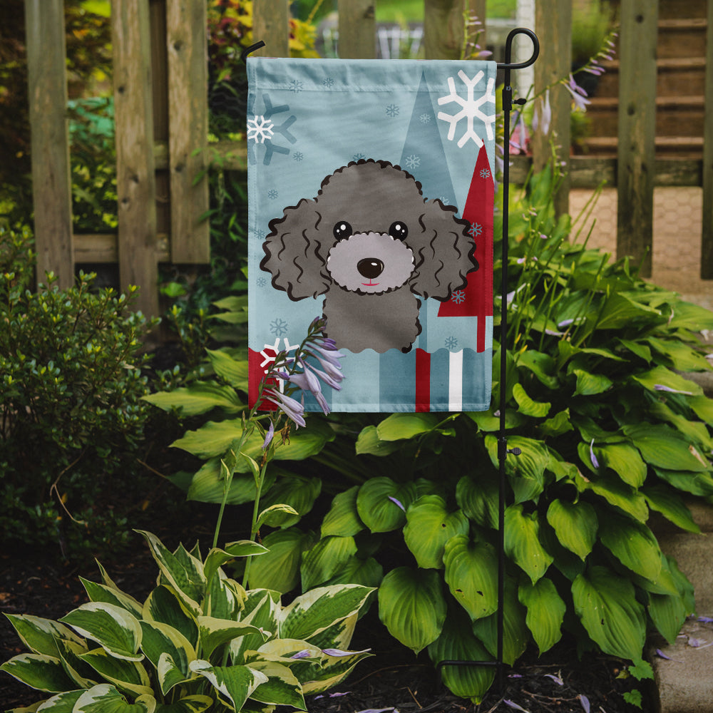 Winter Holiday Silver Gray Poodle Flag Garden Size BB1755GF.
