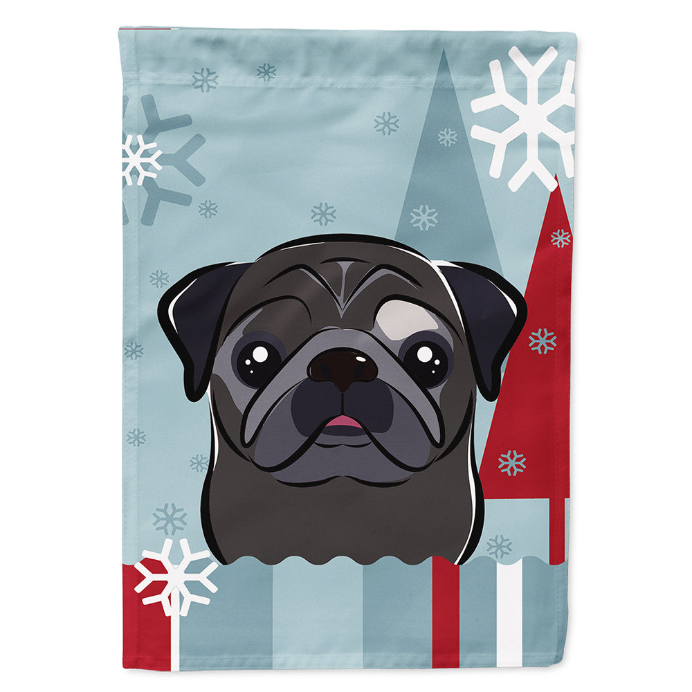 Winter Holiday Black Pug Flag Canvas House Size BB1759CHF