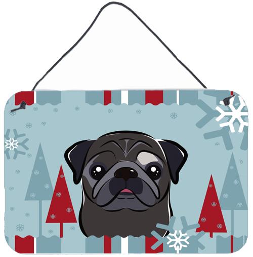Winter Holiday Black Pug Wall or Door Hanging Prints BB1759DS812 by Caroline's Treasures