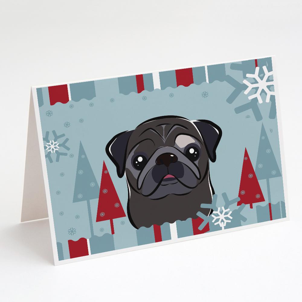 Buy this Winter Holiday Black Pug Greeting Cards and Envelopes Pack of 8