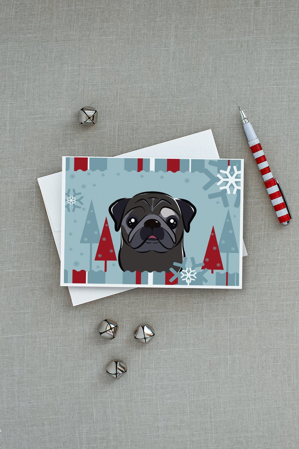 Winter Holiday Black Pug Greeting Cards and Envelopes Pack of 8 - the-store.com