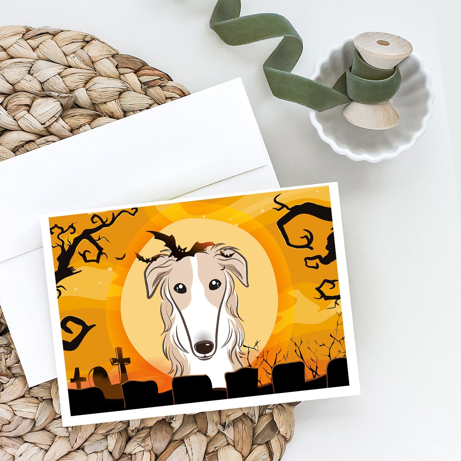 Buy this Halloween Borzoi Greeting Cards and Envelopes Pack of 8