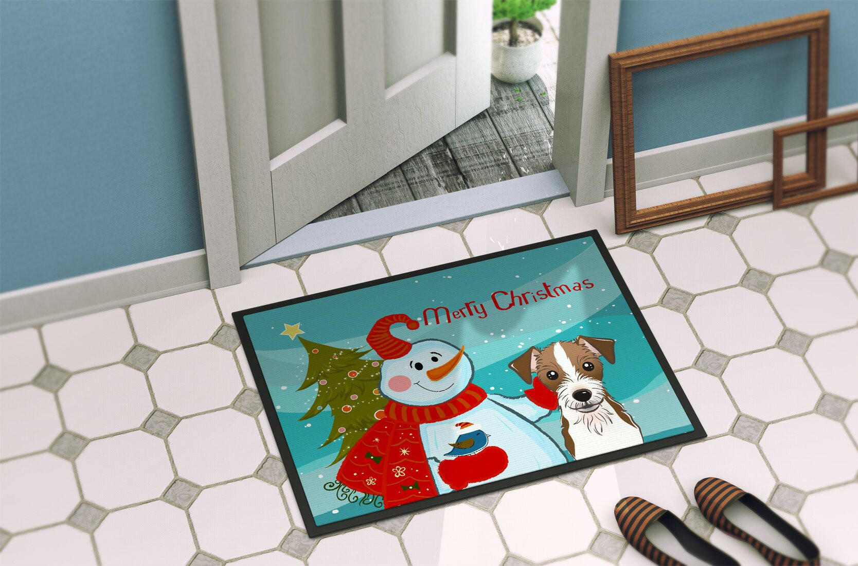 Snowman with Jack Russell Terrier Indoor or Outdoor Mat 24x36 BB1822JMAT - the-store.com