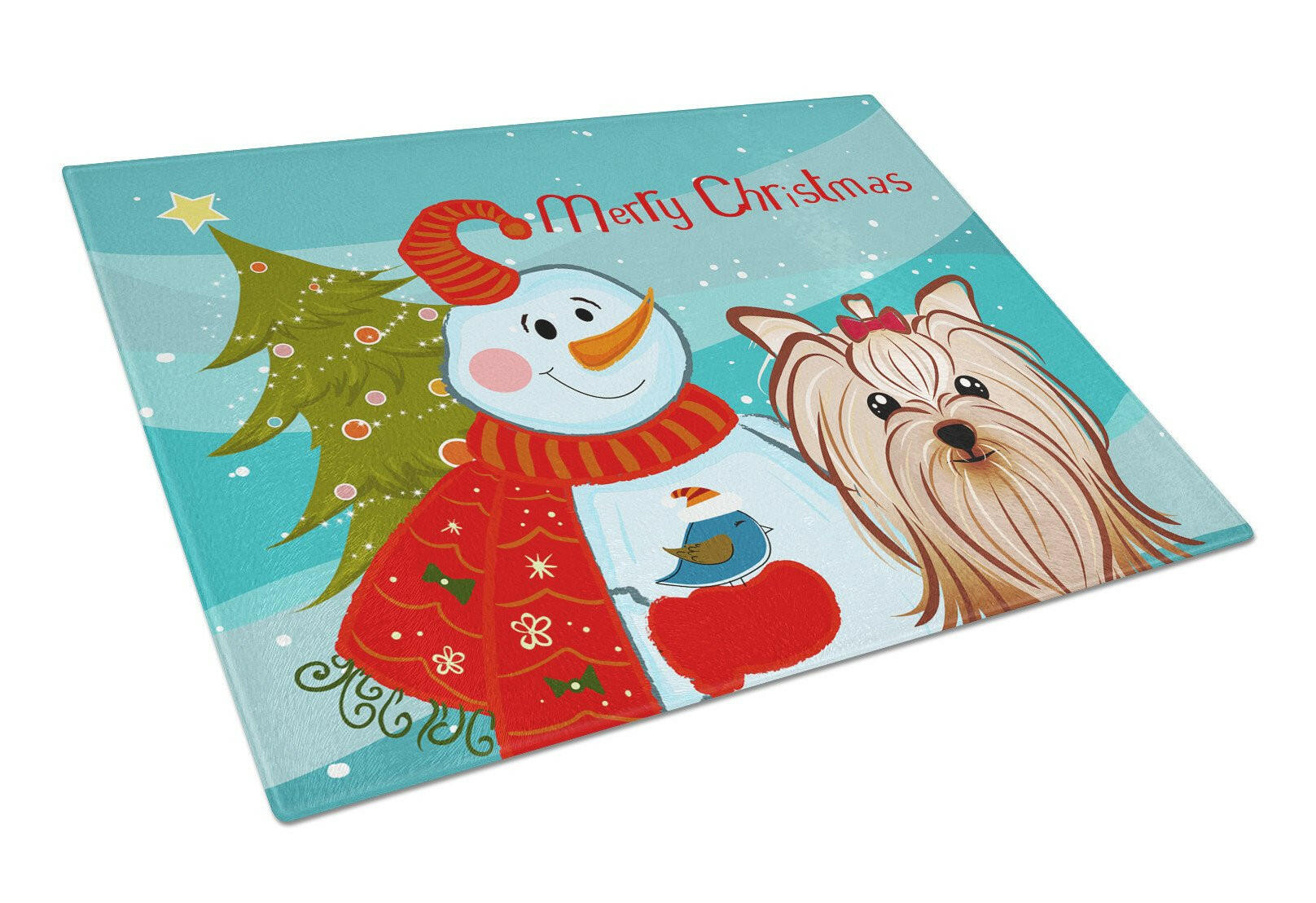Snowman with Yorkie Yorkshire Terrier Glass Cutting Board Large BB1824LCB by Caroline's Treasures