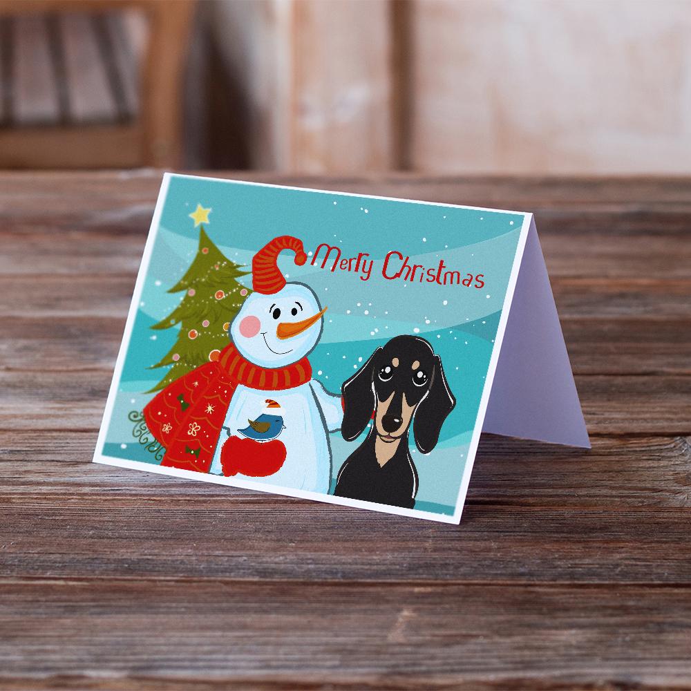 Buy this Snowman with Smooth Black and Tan Dachshund Greeting Cards and Envelopes Pack of 8