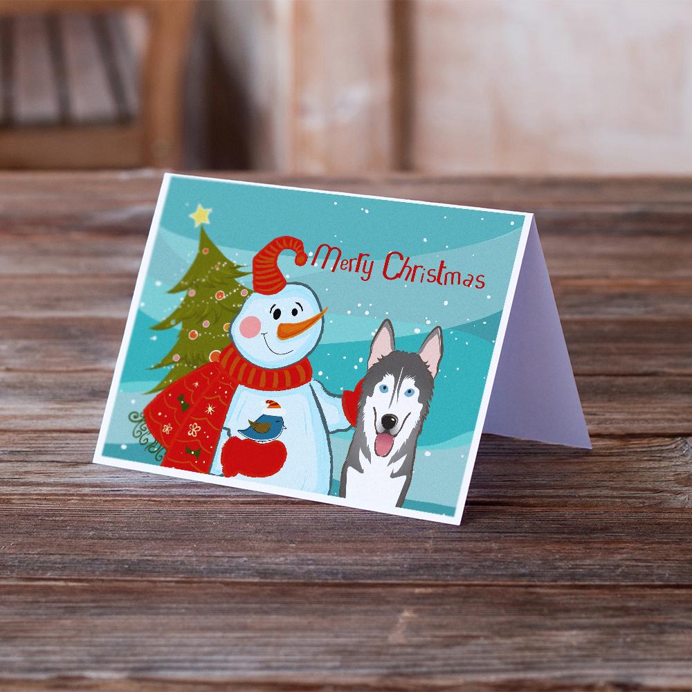 Buy this Snowman with Alaskan Malamute Greeting Cards and Envelopes Pack of 8