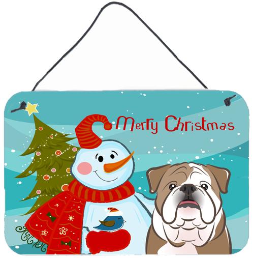 Snowman with English Bulldog  Wall or Door Hanging Prints BB1839DS812 by Caroline's Treasures