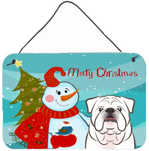 Snowman with White English Bulldog  Wall or Door Hanging Prints BB1840DS812 by Caroline's Treasures