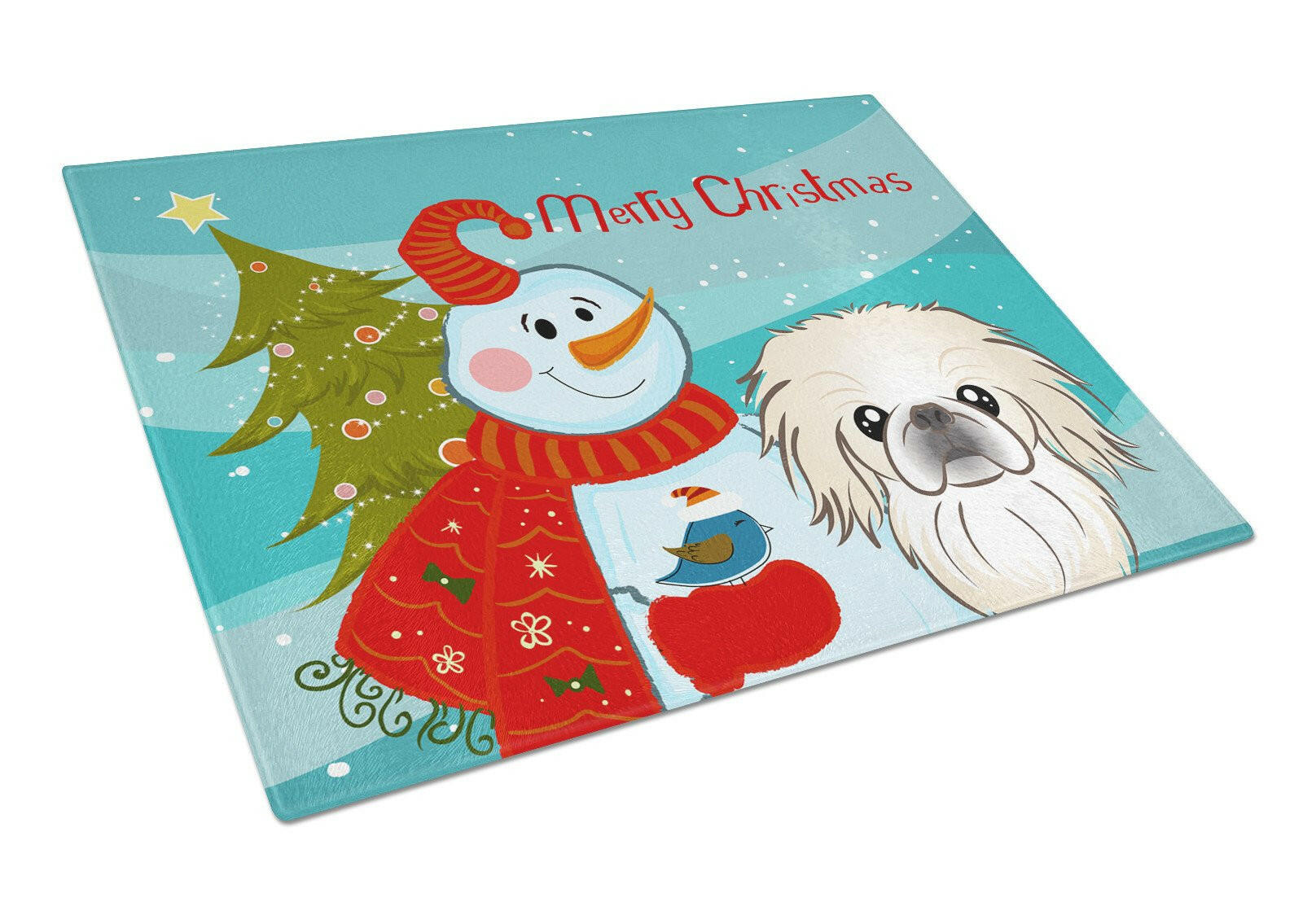 Snowman with Pekingese Glass Cutting Board Large BB1841LCB by Caroline's Treasures