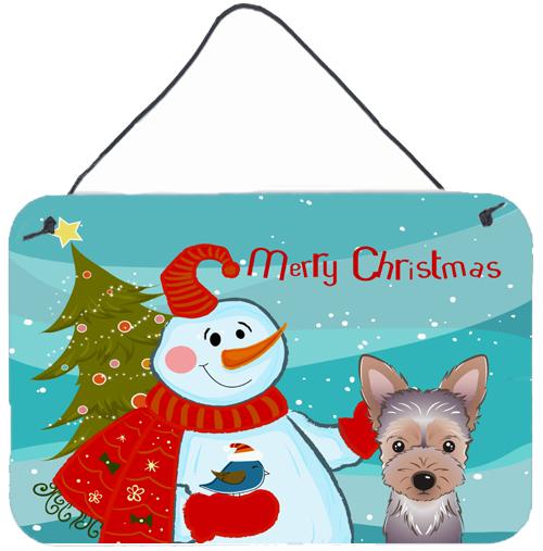 Snowman with Yorkie Puppy Wall or Door Hanging Prints BB1852DS812 by Caroline's Treasures