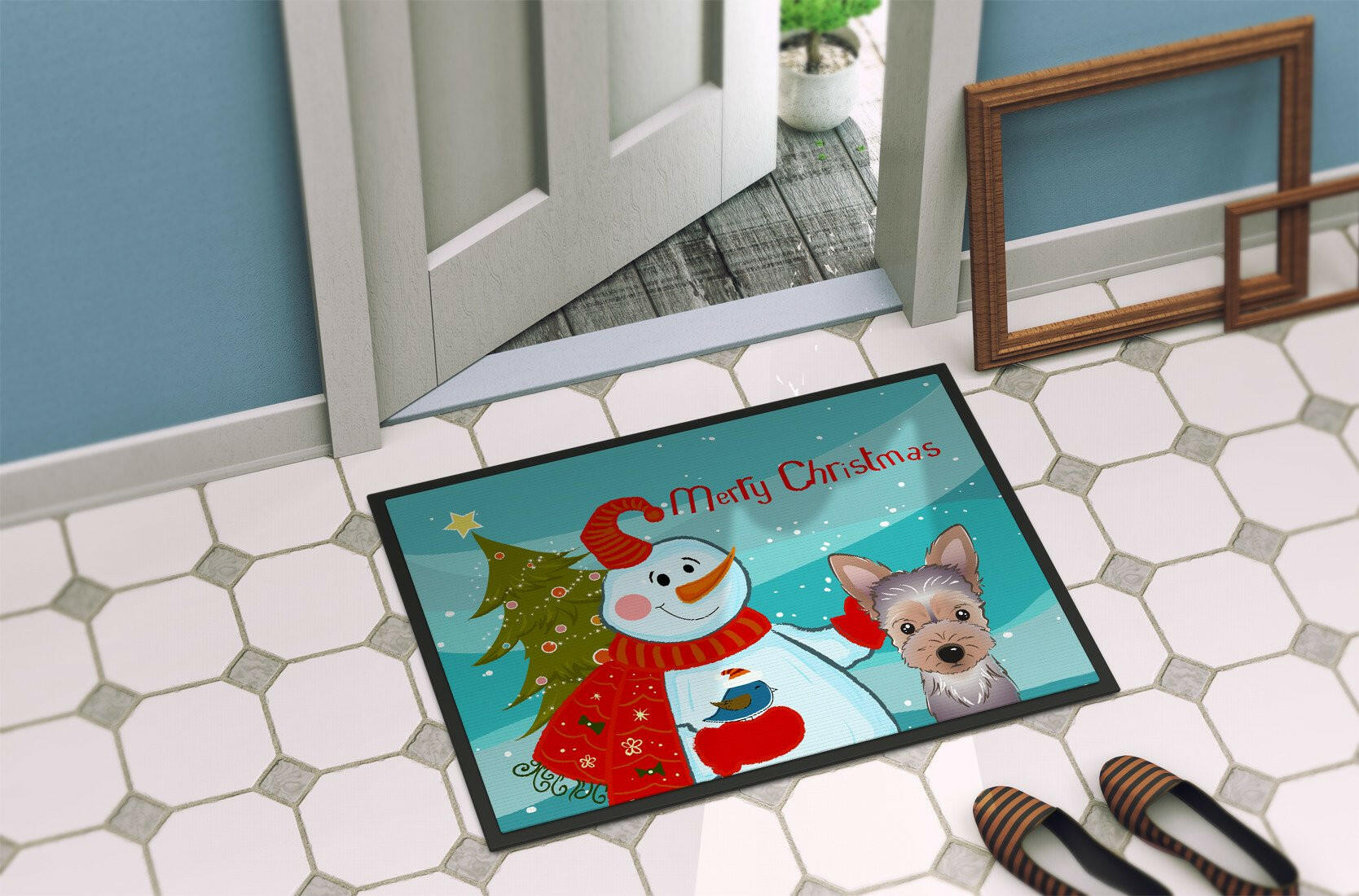 Snowman with Yorkie Puppy Indoor or Outdoor Mat 24x36 BB1852JMAT - the-store.com