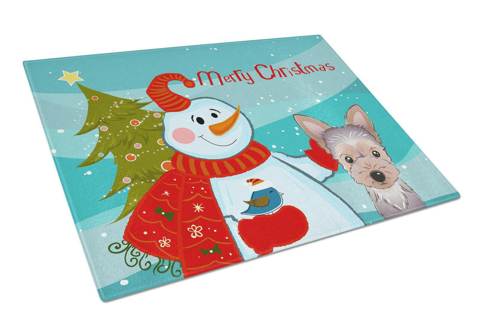 Snowman with Yorkie Puppy Glass Cutting Board Large BB1852LCB by Caroline's Treasures