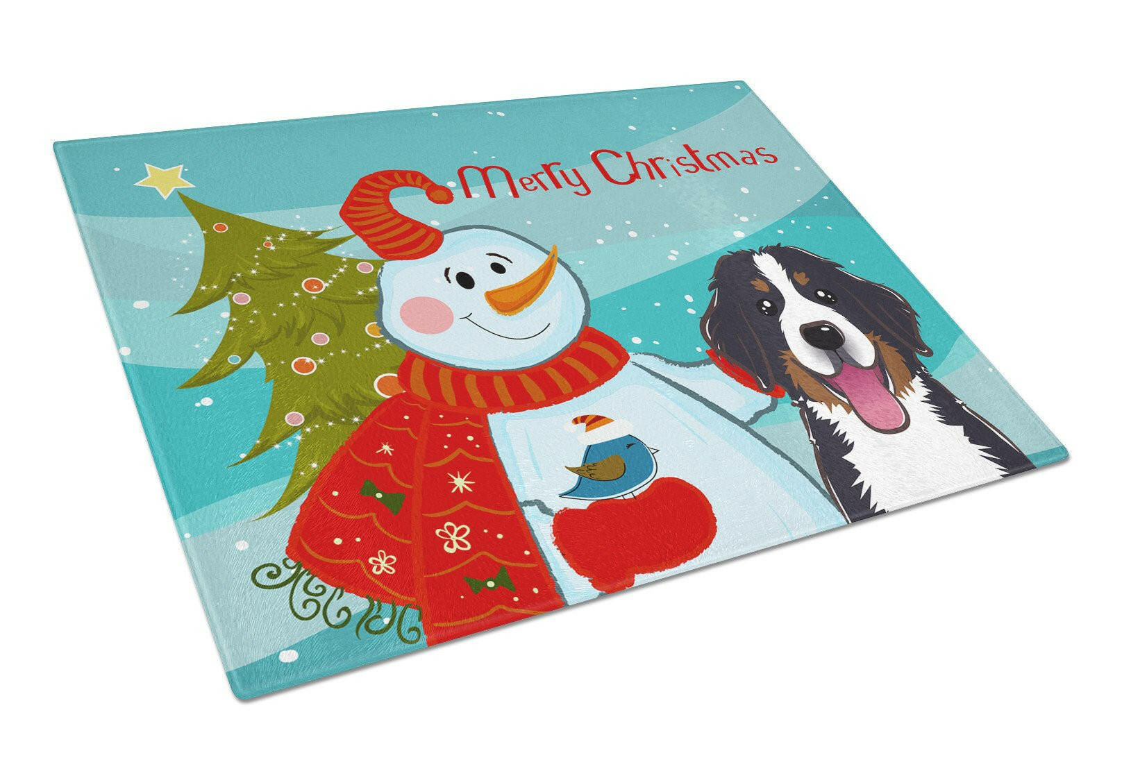Snowman with Bernese Mountain Dog Glass Cutting Board Large BB1857LCB by Caroline's Treasures