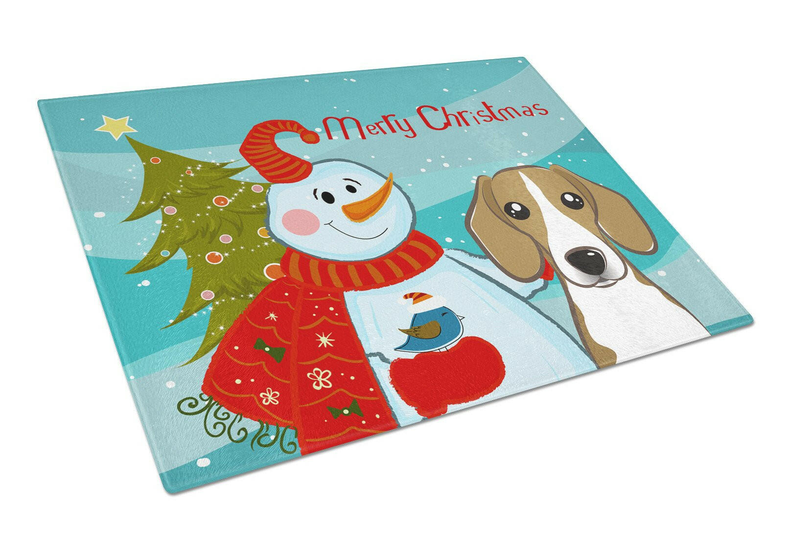 Snowman with Beagle Glass Cutting Board Large BB1859LCB by Caroline's Treasures