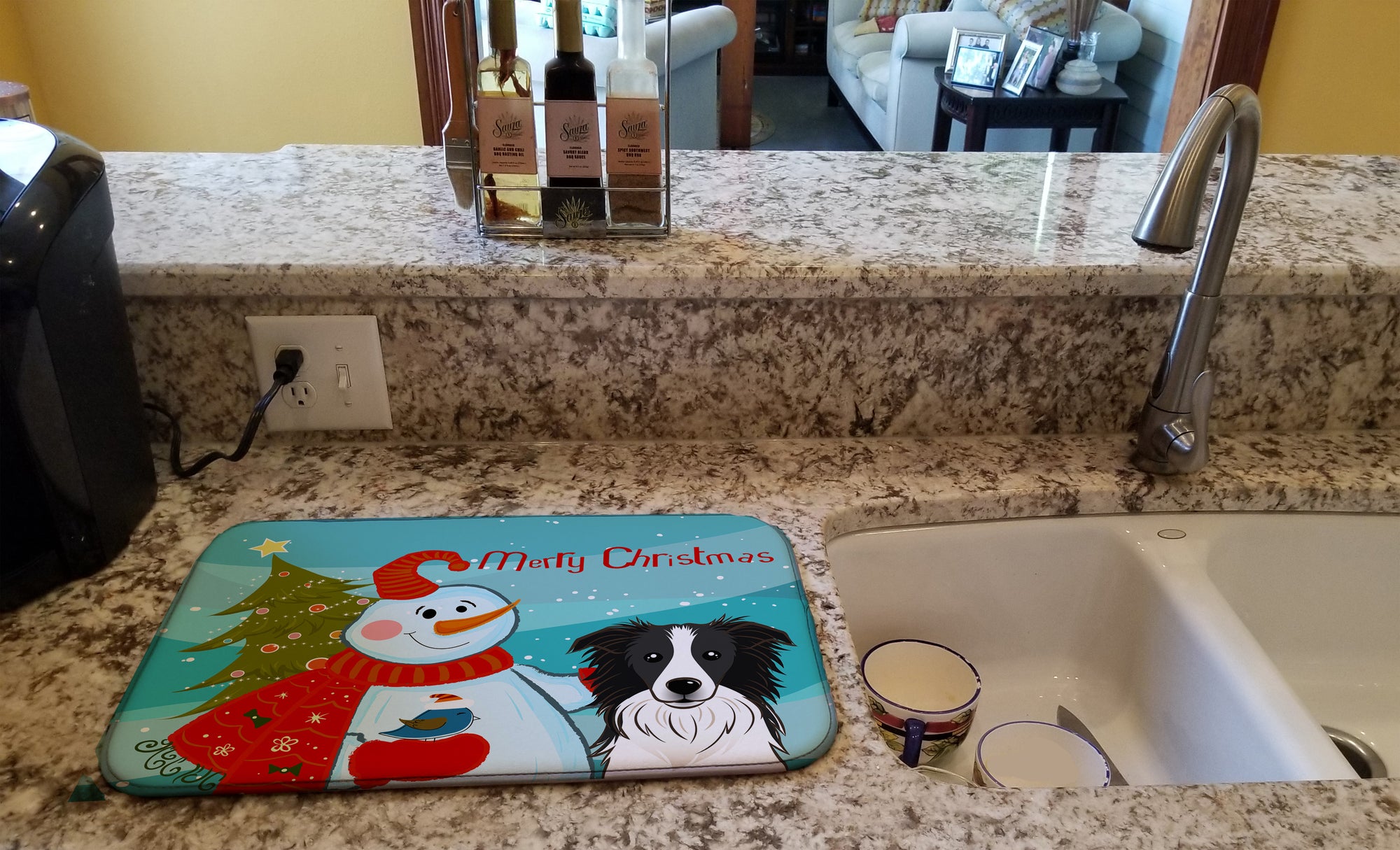 Snowman with Border Collie Dish Drying Mat BB1861DDM