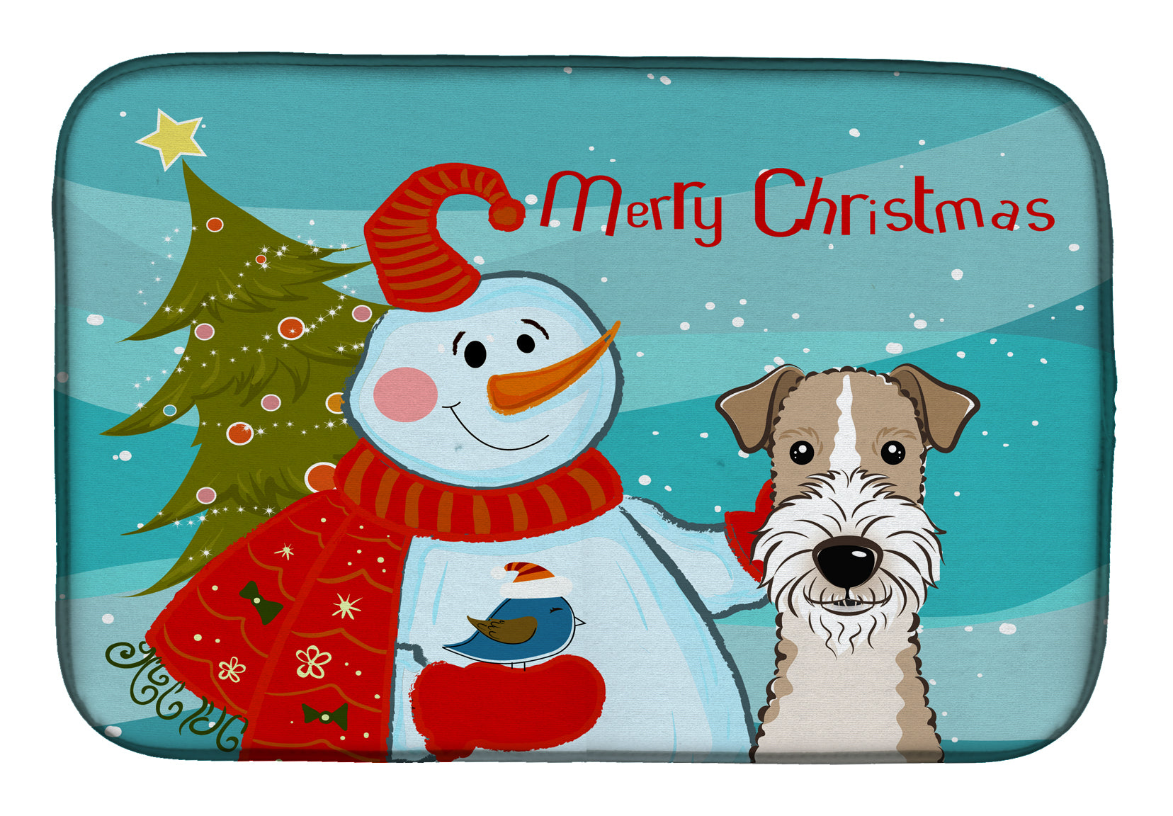 Snowman with Wire Haired Fox Terrier Dish Drying Mat BB1867DDM