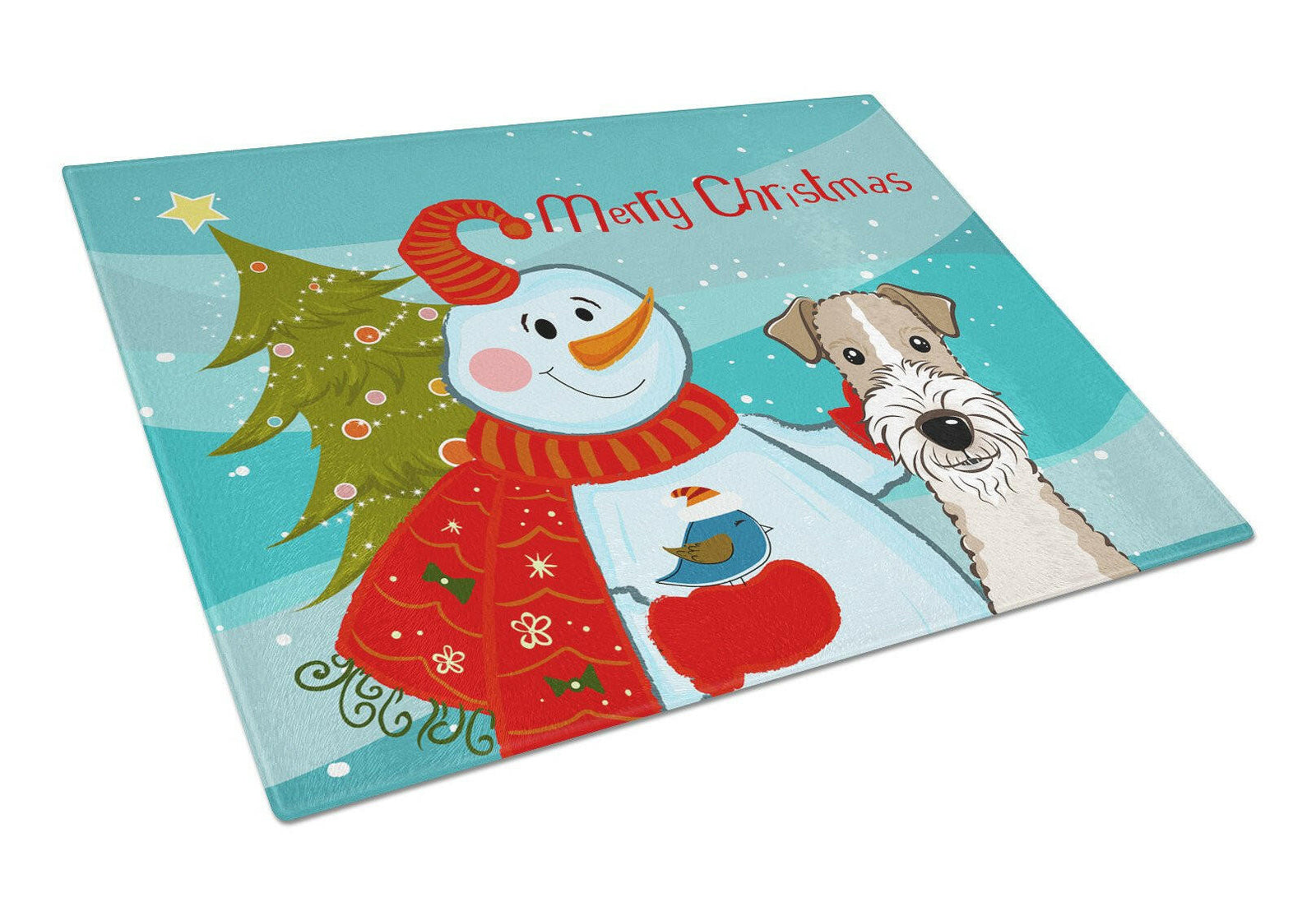 Snowman with Wire Haired Fox Terrier Glass Cutting Board Large BB1867LCB by Caroline's Treasures