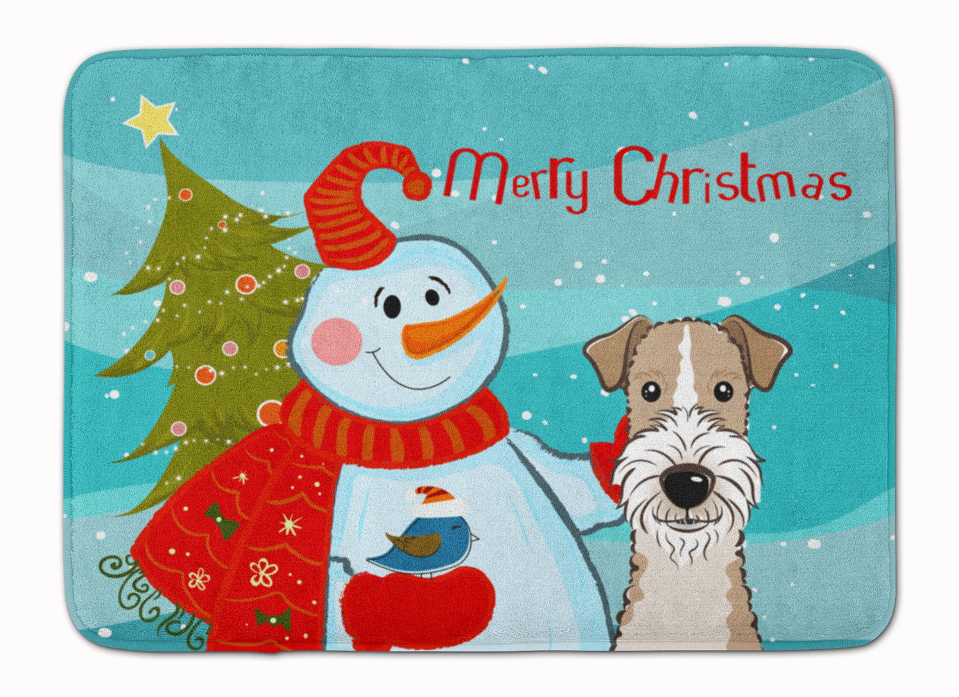 Snowman with Wire Haired Fox Terrier Machine Washable Memory Foam Mat BB1867RUG - the-store.com