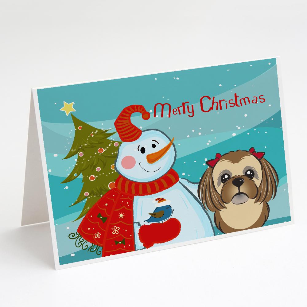 Buy this Snowman with Chocolate Brown Shih Tzu Greeting Cards and Envelopes Pack of 8