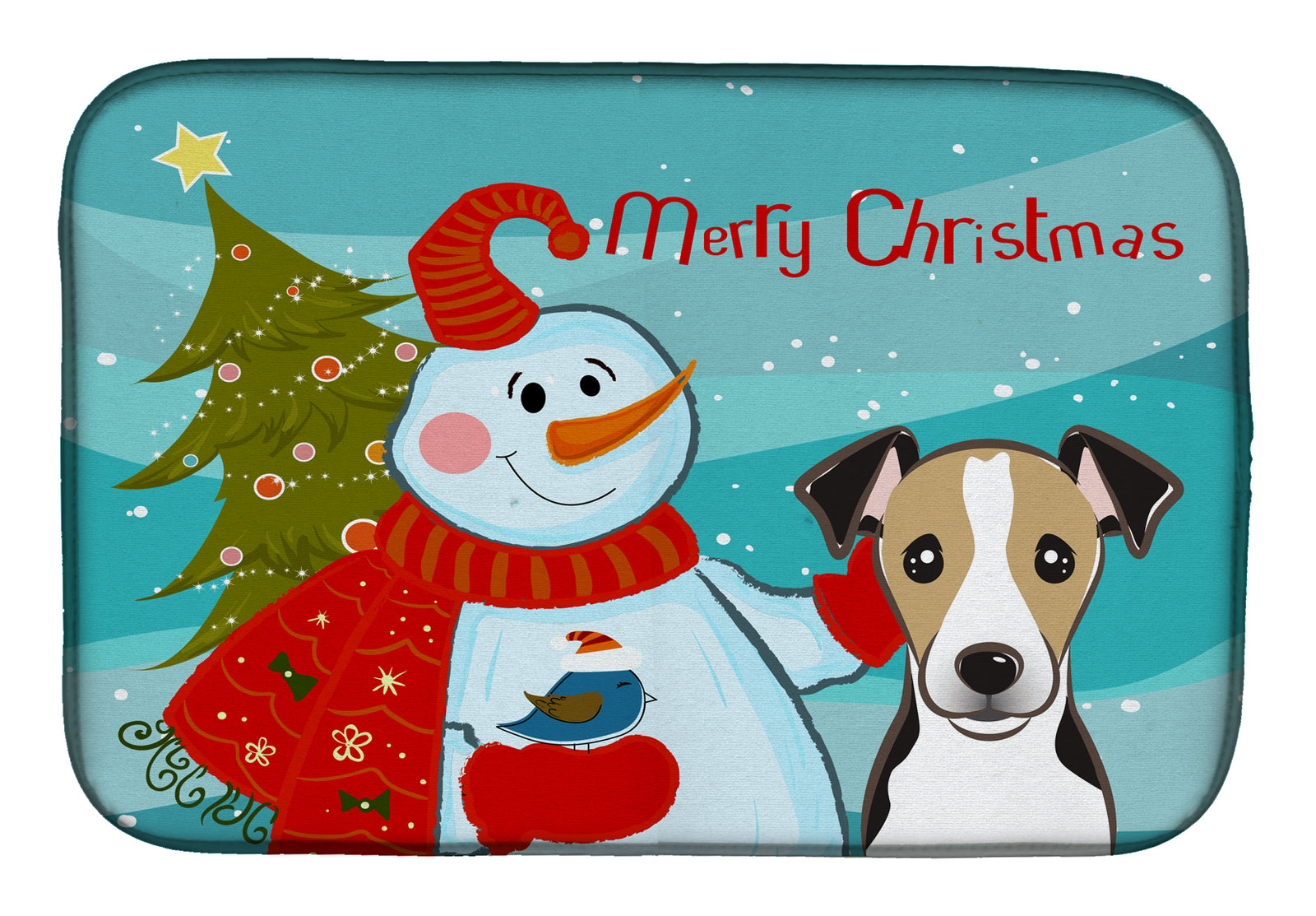 Snowman with Jack Russell Terrier Dish Drying Mat BB1881DDM