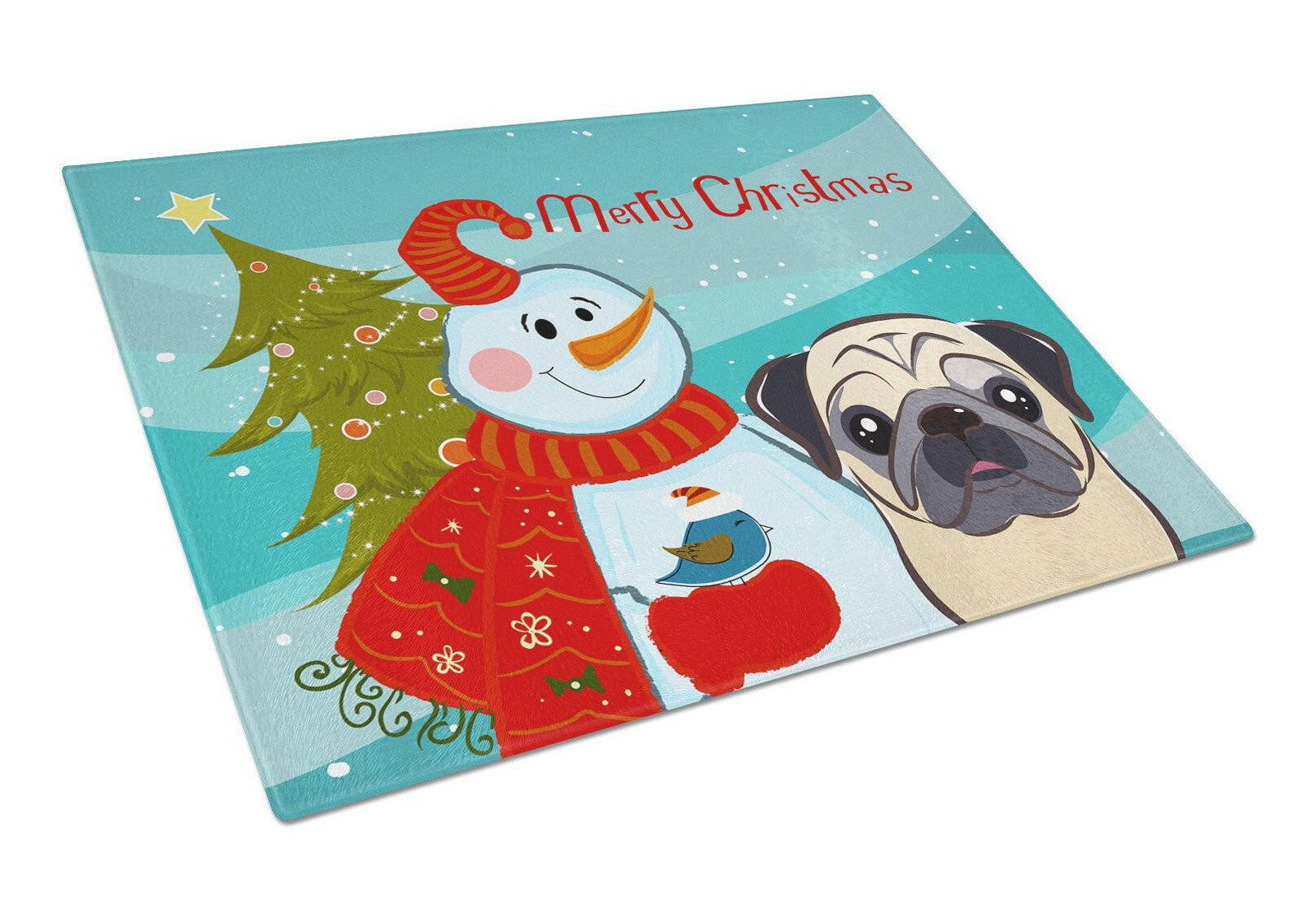 Snowman with Fawn Pug Glass Cutting Board Large BB1882LCB by Caroline's Treasures