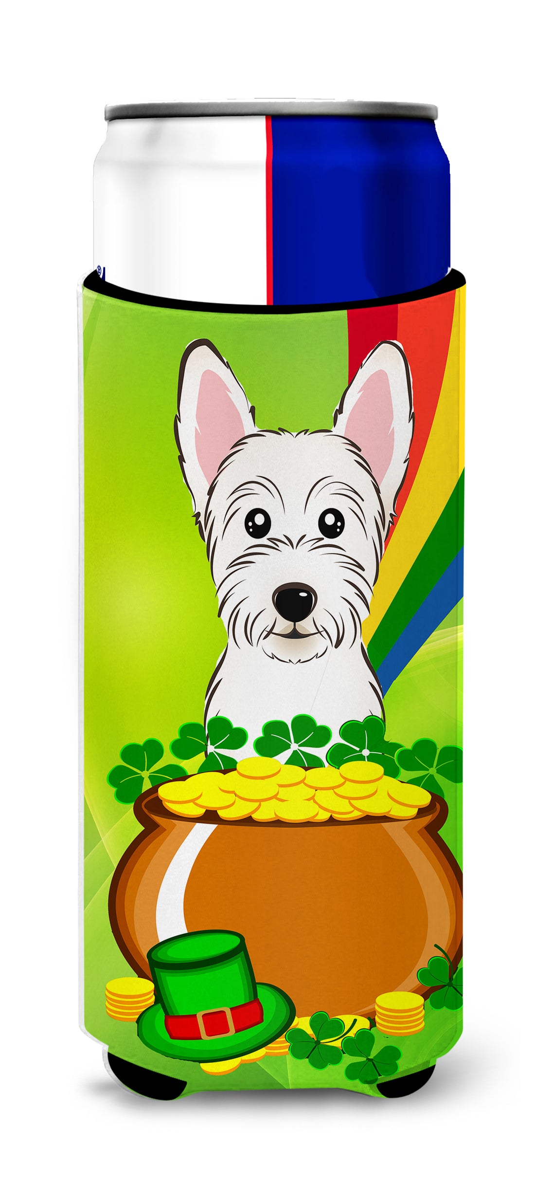Westie St. Patrick's Day  Ultra Beverage Insulator for slim cans BB1970MUK