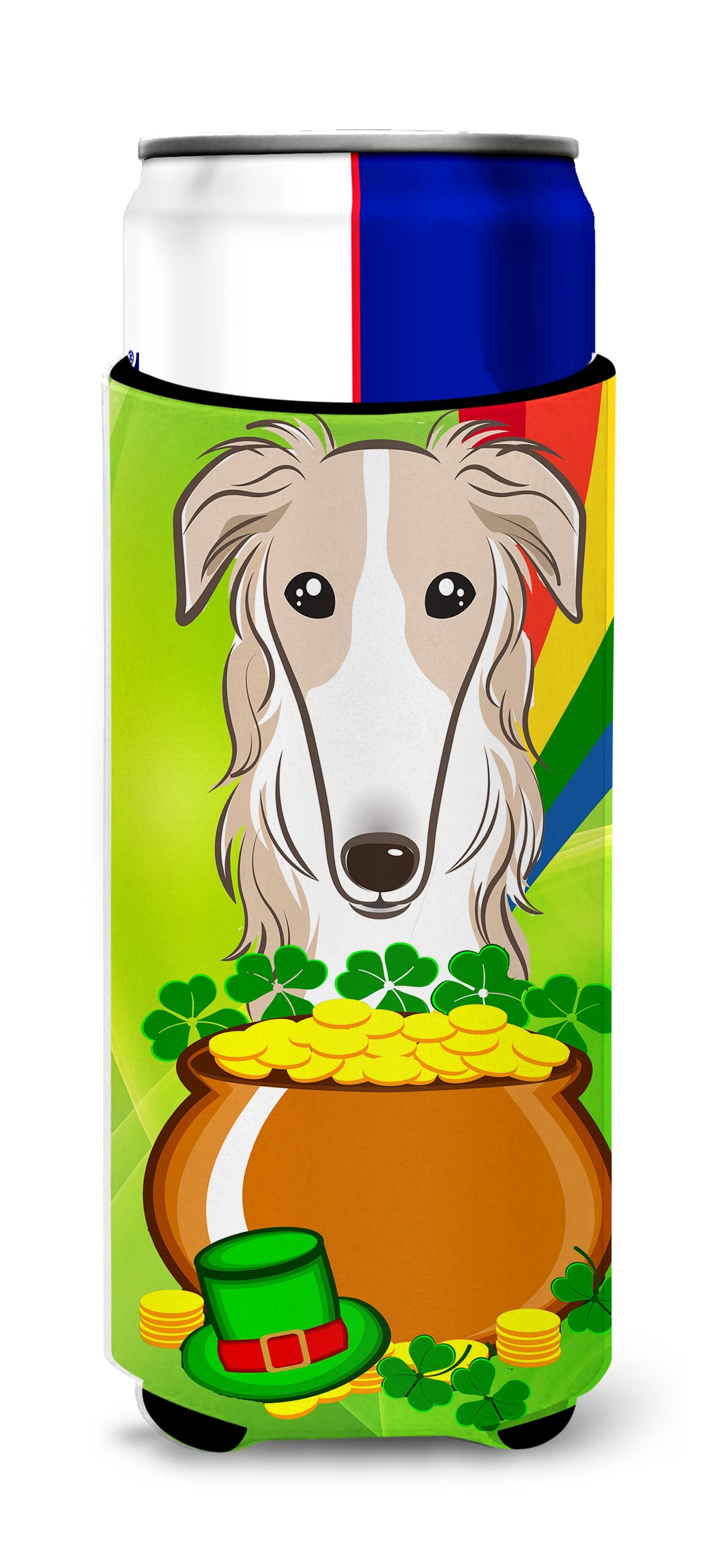 Borzoi St. Patrick's Day  Ultra Beverage Insulator for slim cans BB1972MUK