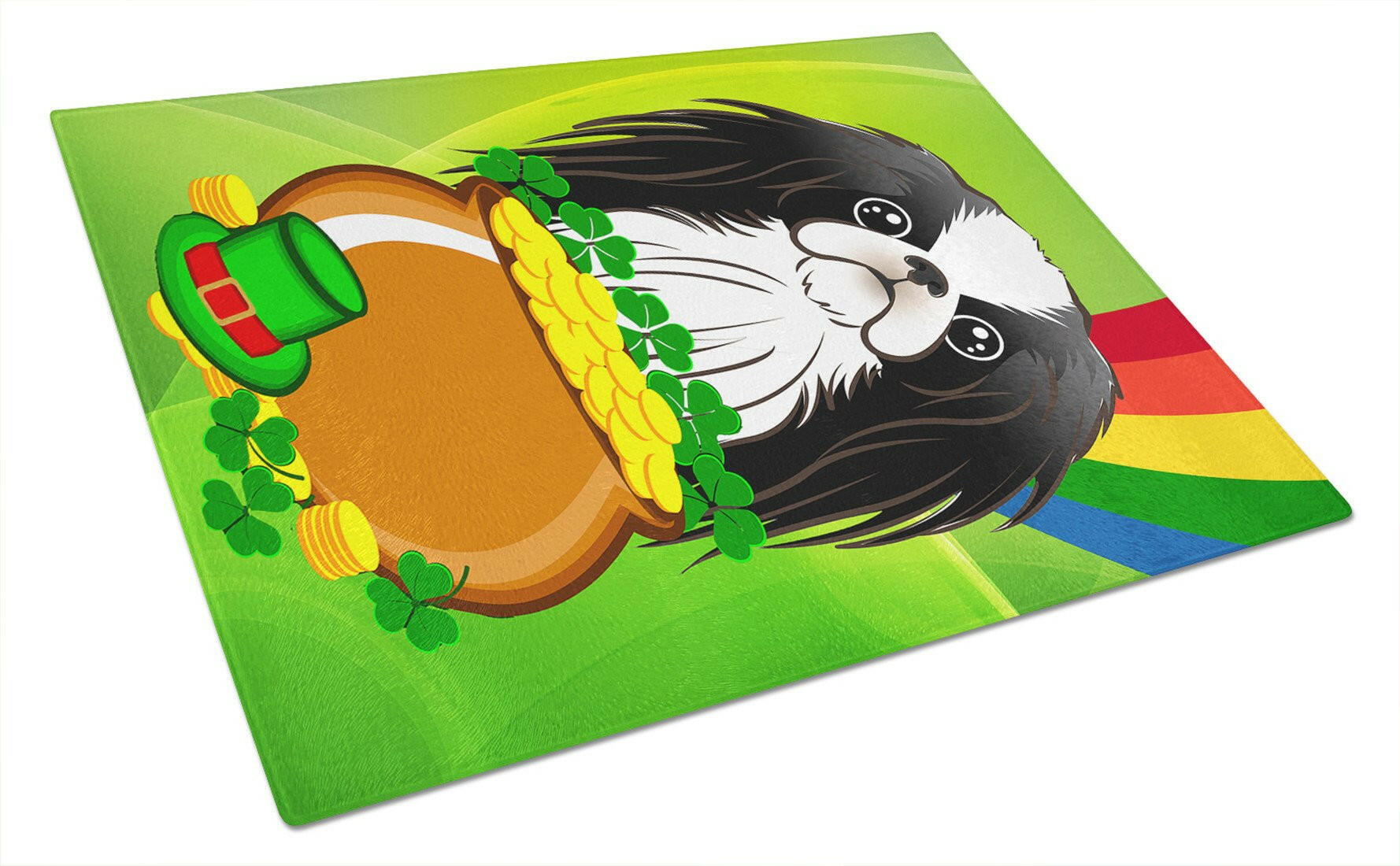 Japanese Chin St. Patrick's Day Glass Cutting Board Large BB1974LCB by Caroline's Treasures