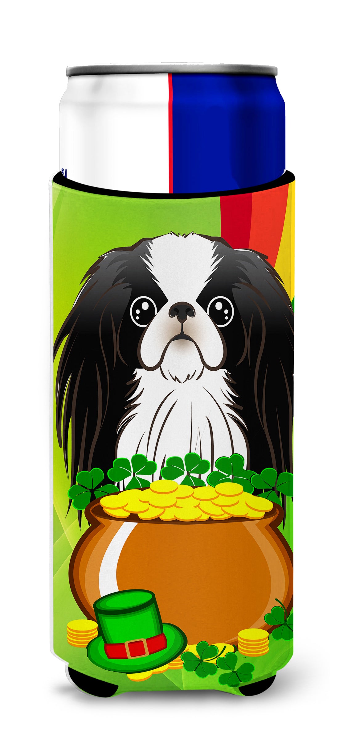 Japanese Chin St. Patrick&#39;s Day  Ultra Beverage Insulator for slim cans BB1974MUK  the-store.com.