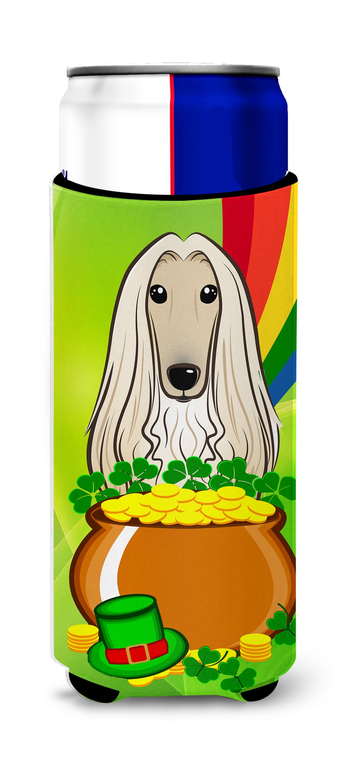 Afghan Hound St. Patrick's Day  Ultra Beverage Insulator for slim cans BB1988MUK  the-store.com.