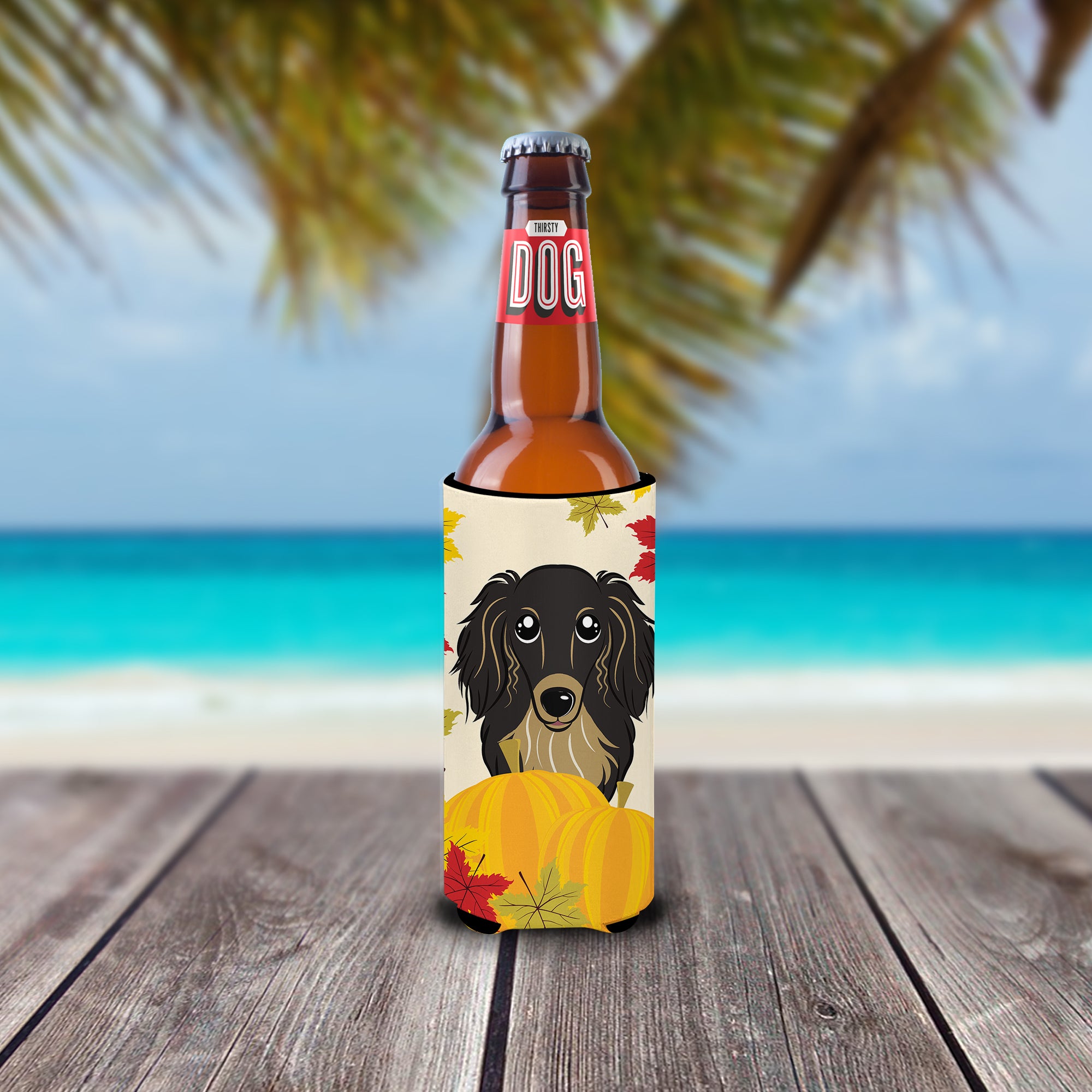 Longhair Black and Tan Dachshund Thanksgiving  Ultra Beverage Insulator for slim cans BB2019MUK