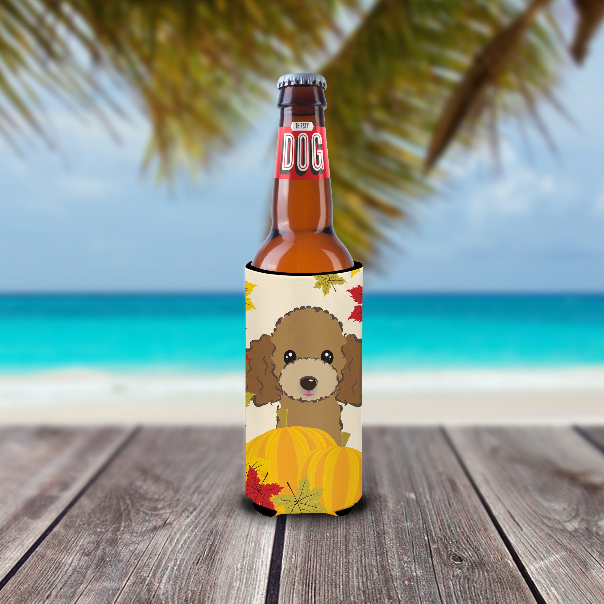 Chocolate Brown Poodle Thanksgiving  Ultra Beverage Insulator for slim cans BB2062MUK  the-store.com.