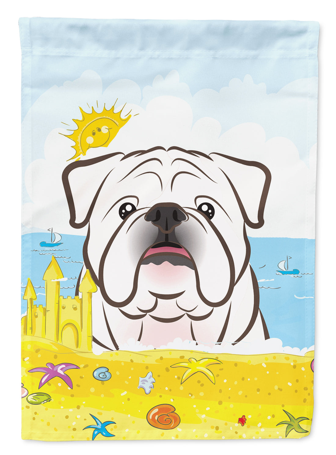 White English Bulldog  Summer Beach Flag Garden Size BB2088GF.
