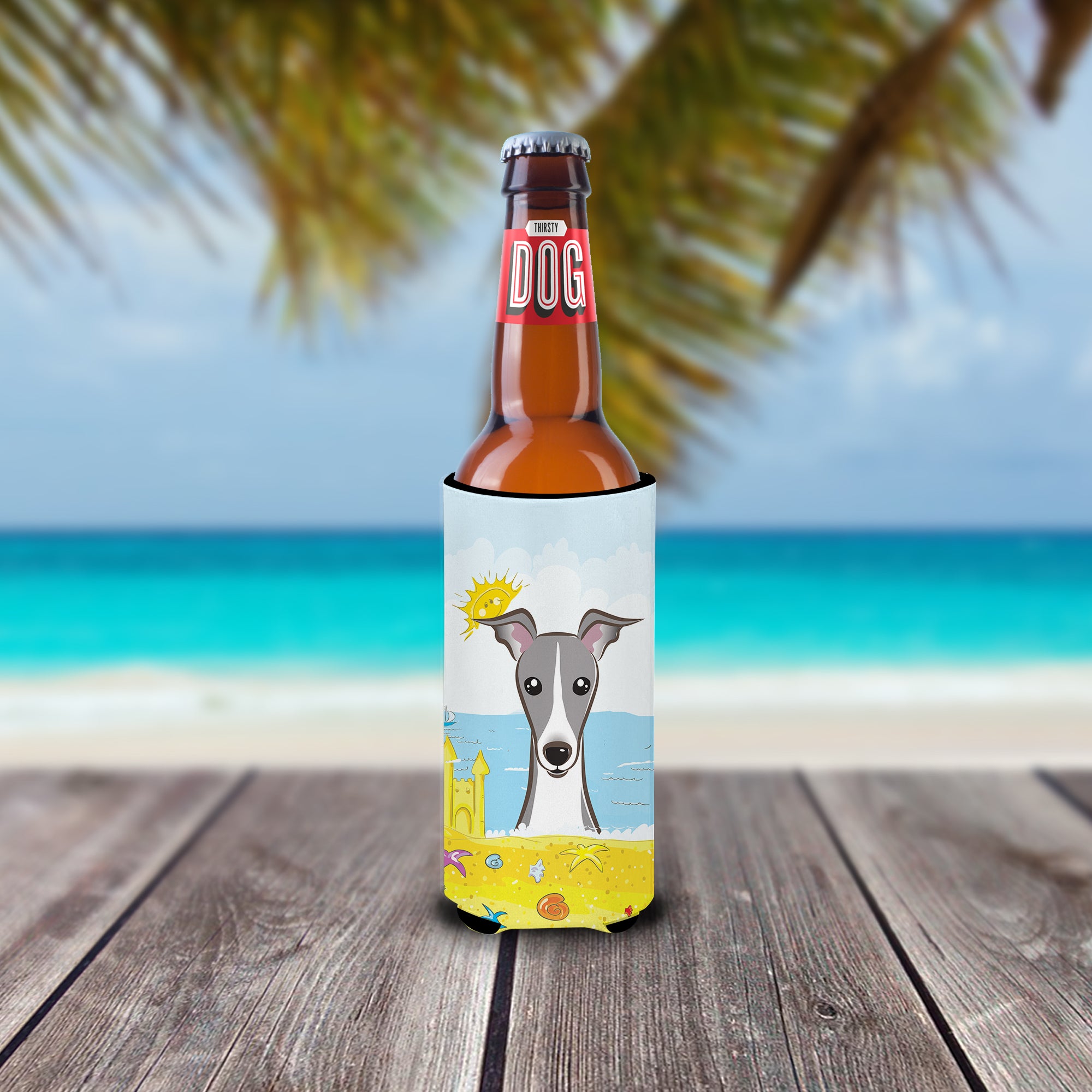 Italian Greyhound Summer Beach  Ultra Beverage Insulator for slim cans BB2104MUK