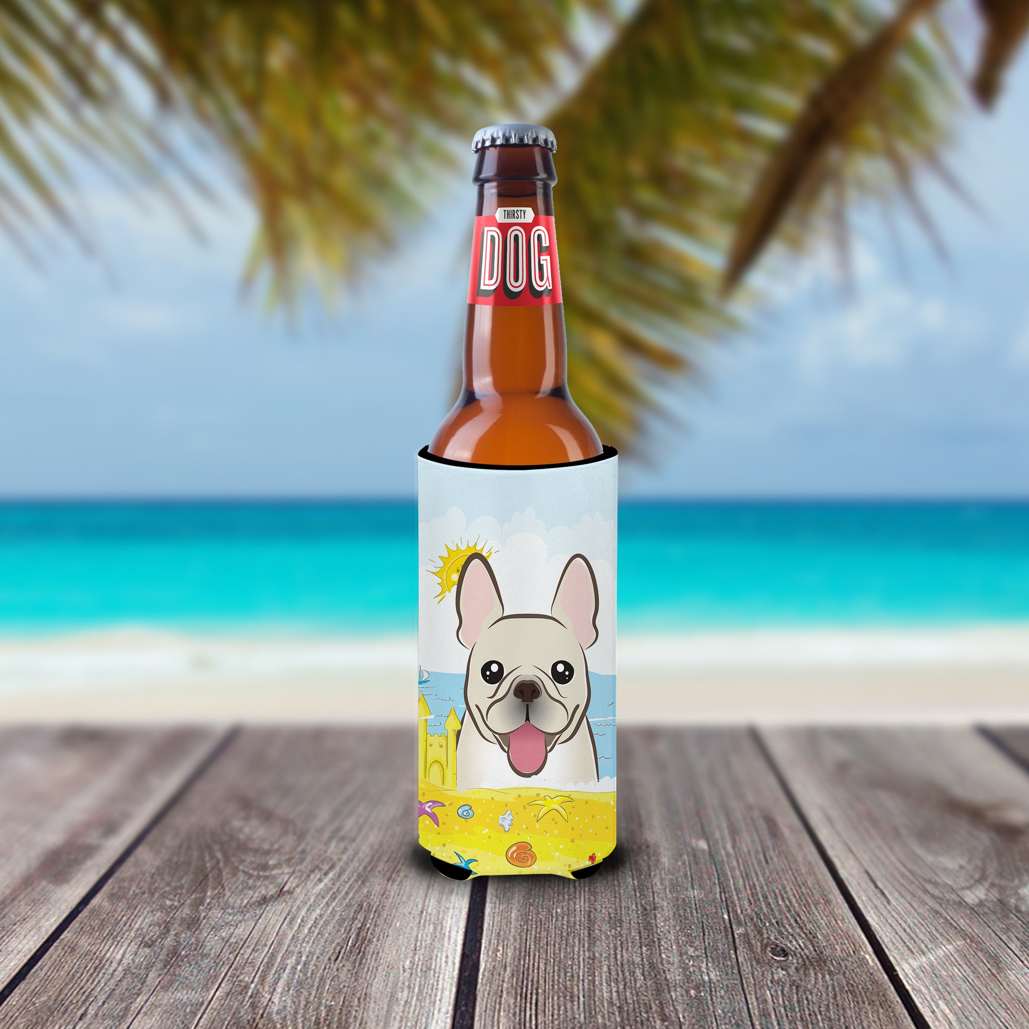 French Bulldog Summer Beach  Ultra Beverage Insulator for slim cans BB2106MUK  the-store.com.