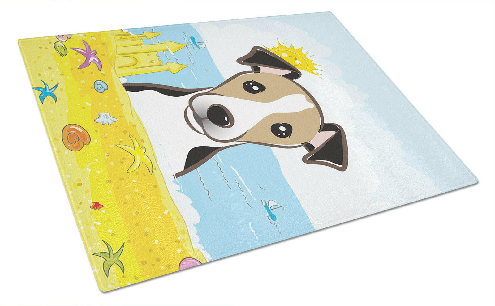 Jack Russell Terrier Summer Beach Glass Cutting Board Large BB2129LCB by Caroline's Treasures