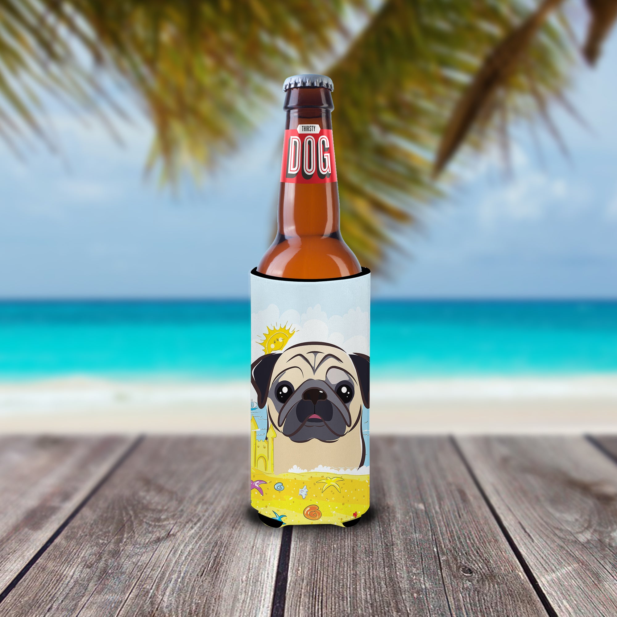 Fawn Pug Summer Beach  Ultra Beverage Insulator for slim cans BB2130MUK
