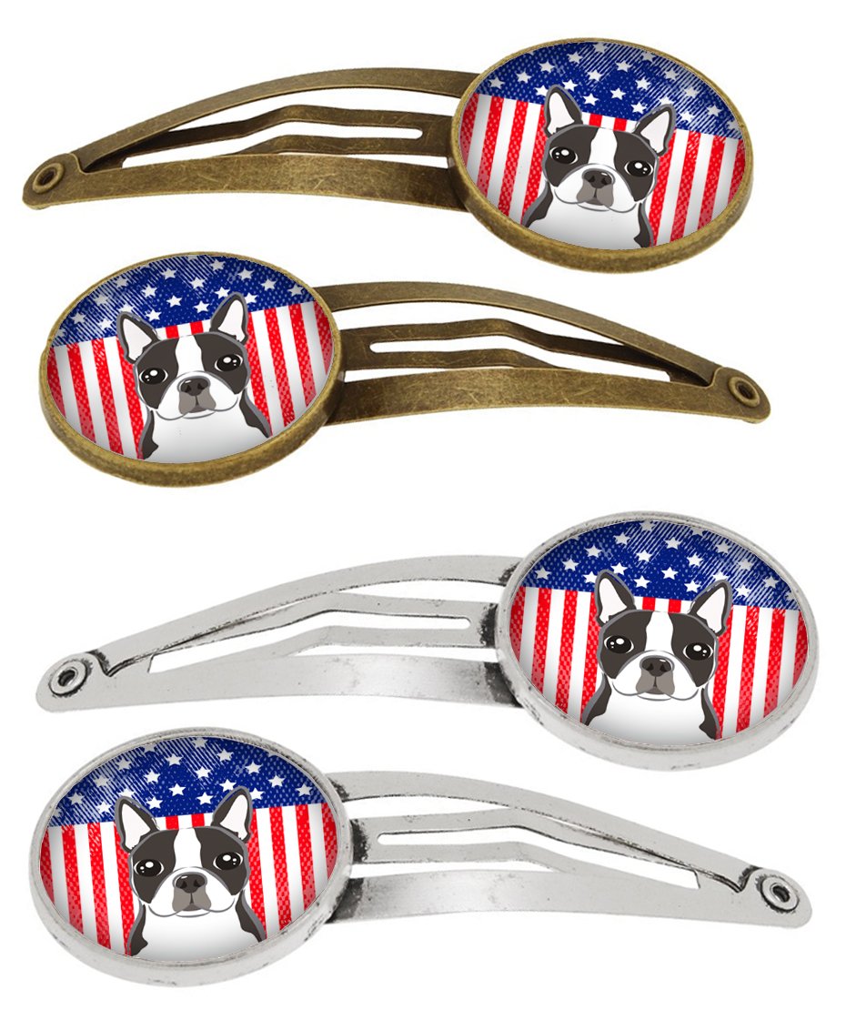 American Flag and Boston Terrier Set of 4 Barrettes Hair Clips BB2133HCS4 by Caroline's Treasures