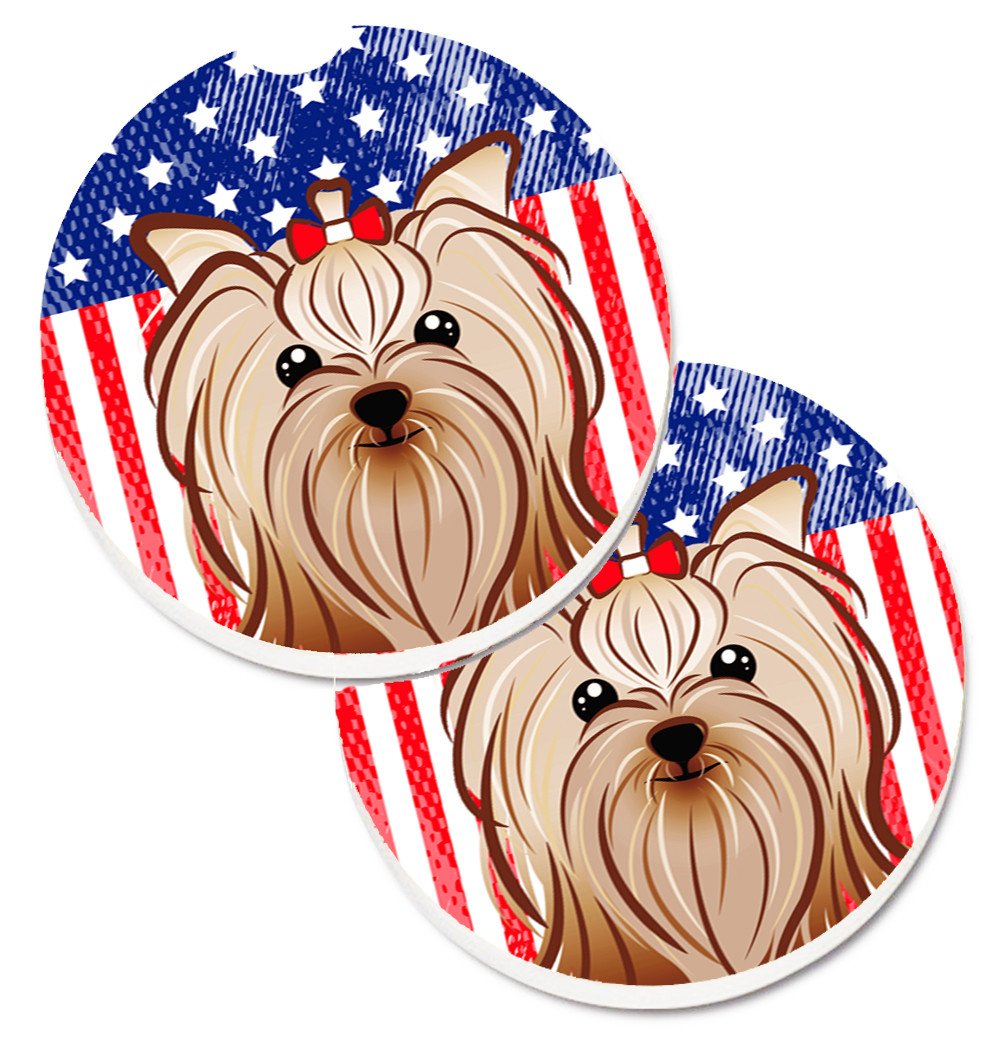 American Flag and Yorkie Yorkishire Terrier Set of 2 Cup Holder Car Coasters BB2134CARC by Caroline's Treasures