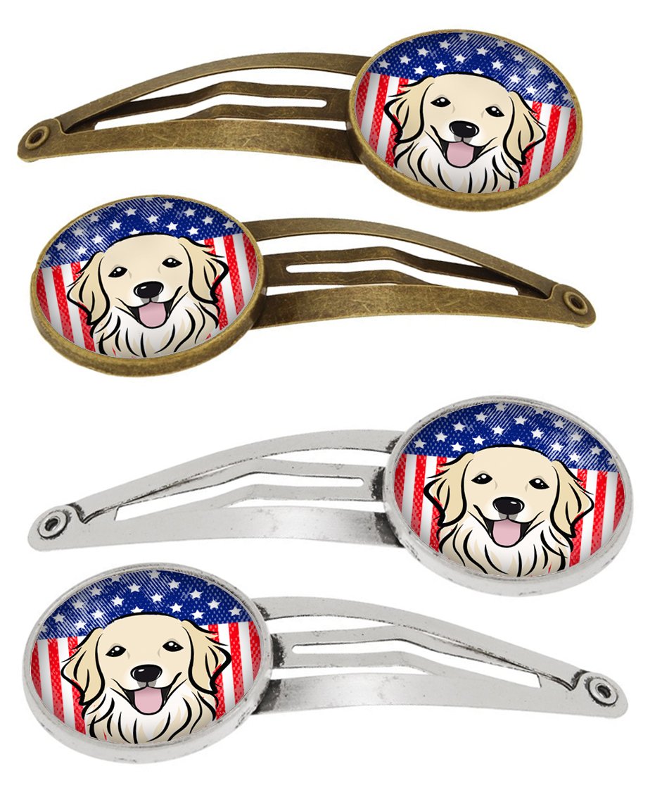 American Flag and Golden Retriever Set of 4 Barrettes Hair Clips BB2135HCS4 by Caroline's Treasures