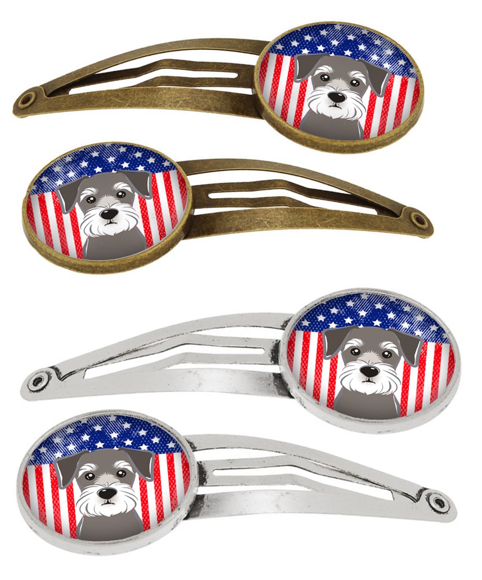 American Flag and Schnauzer Set of 4 Barrettes Hair Clips BB2136HCS4 by Caroline's Treasures