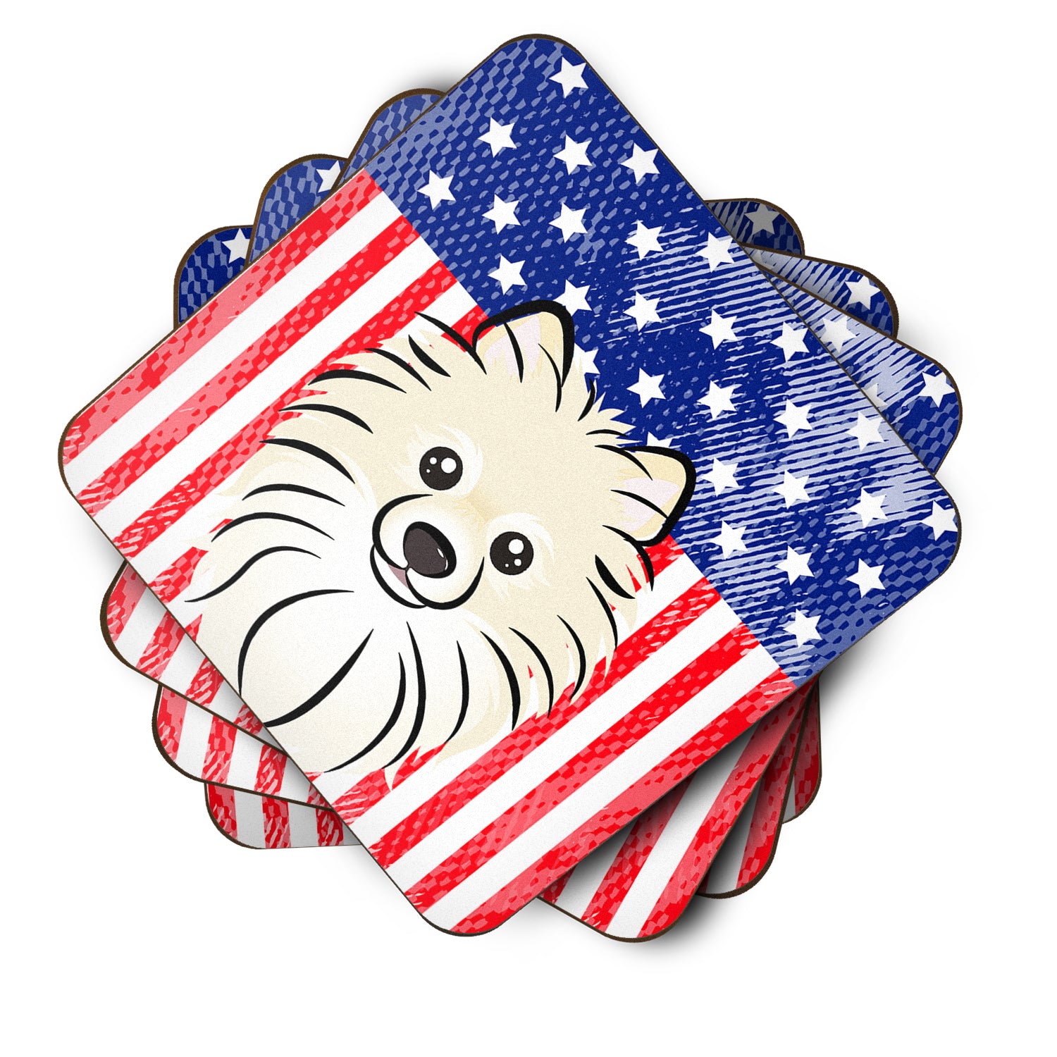 American Flag and Pomeranian Foam Coaster Set of 4 - the-store.com