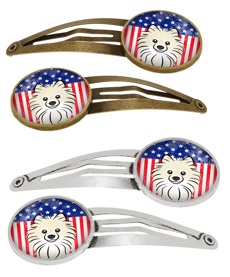 American Flag and Pomeranian Set of 4 Barrettes Hair Clips BB2137HCS4 by Caroline's Treasures